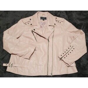 SPYM Pink Faux Leather Moto Jacket Women's Size 1X Studded Biker Zipper